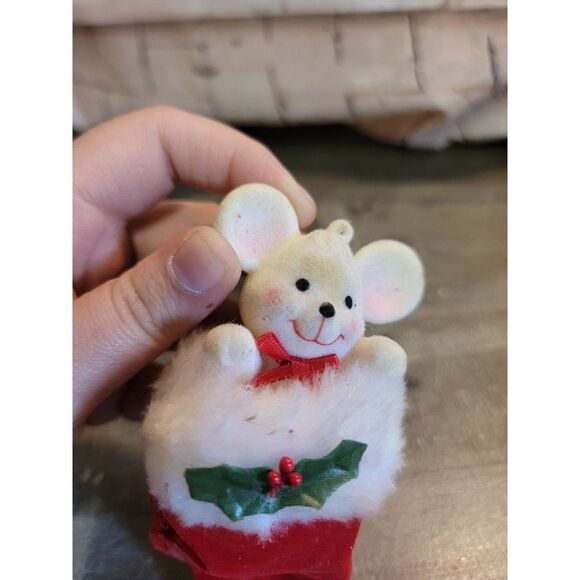 Santa hat mistletoe happy Mouse mice ornament Xmas decor - Picture 3 of 8